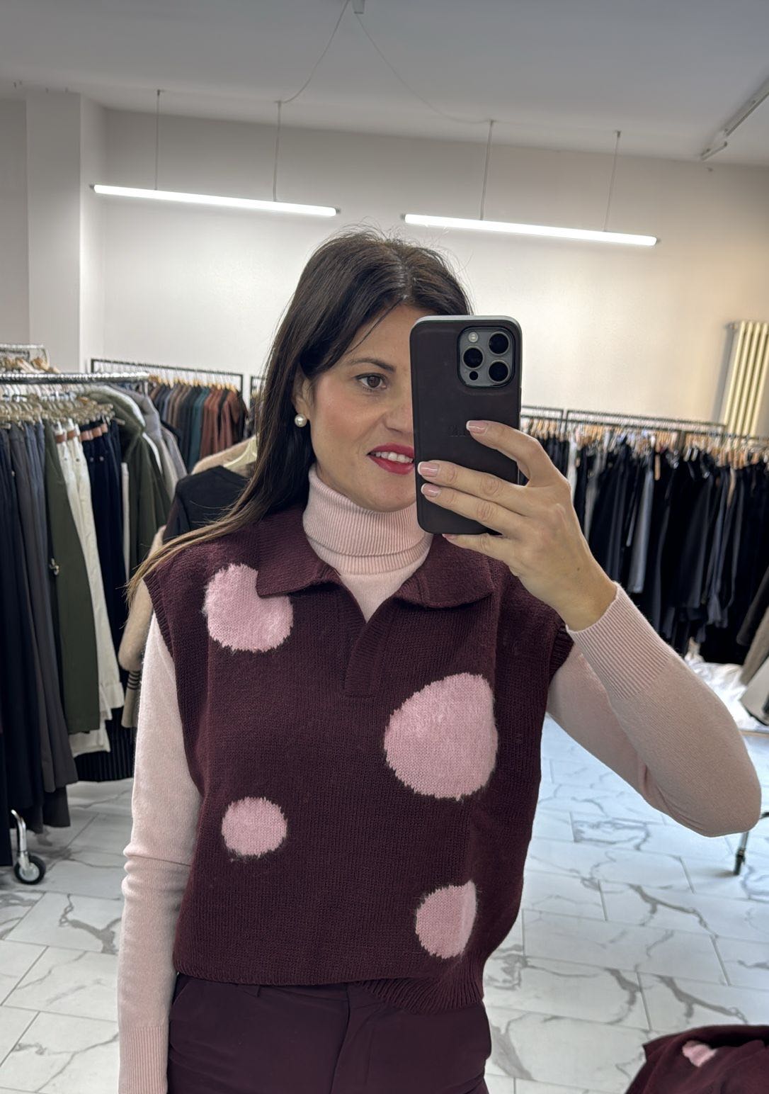 GILET POLO POIS BORDEAUX ROSA