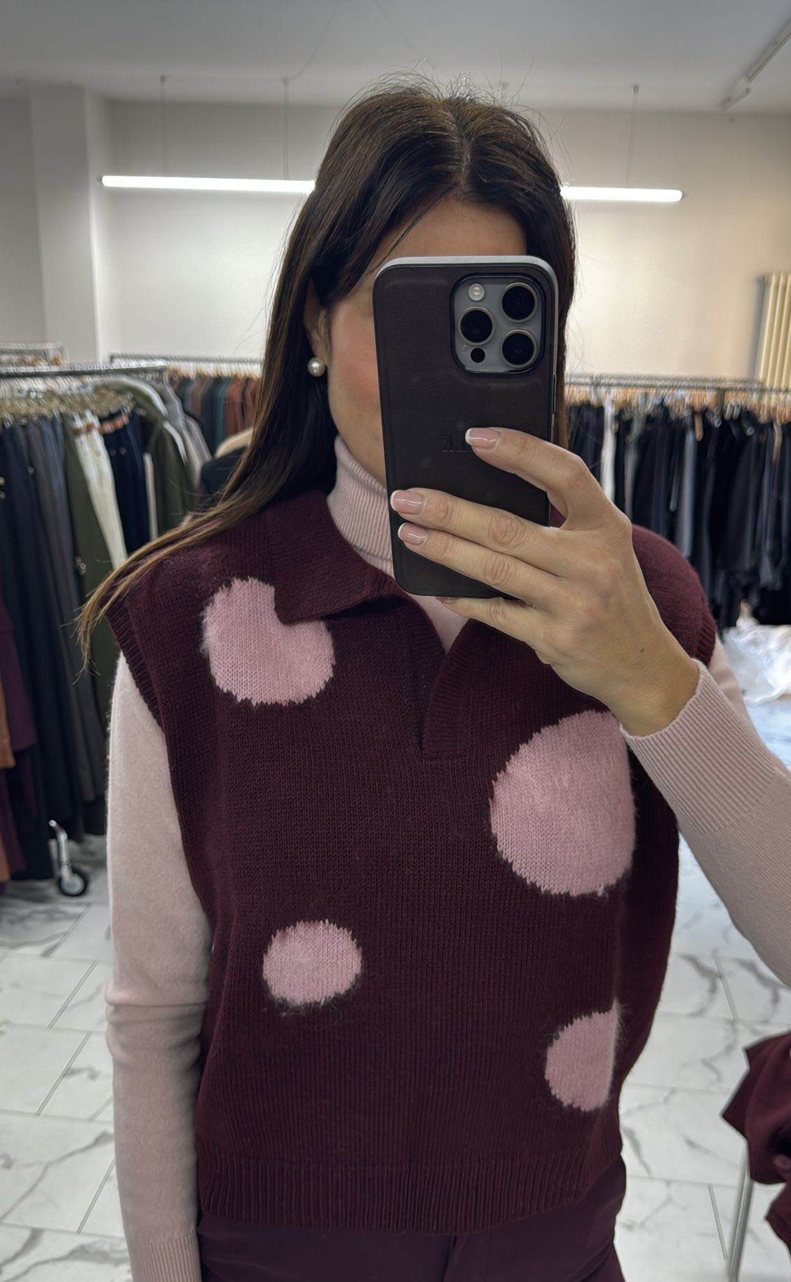 GILET POLO POIS BORDEAUX ROSA