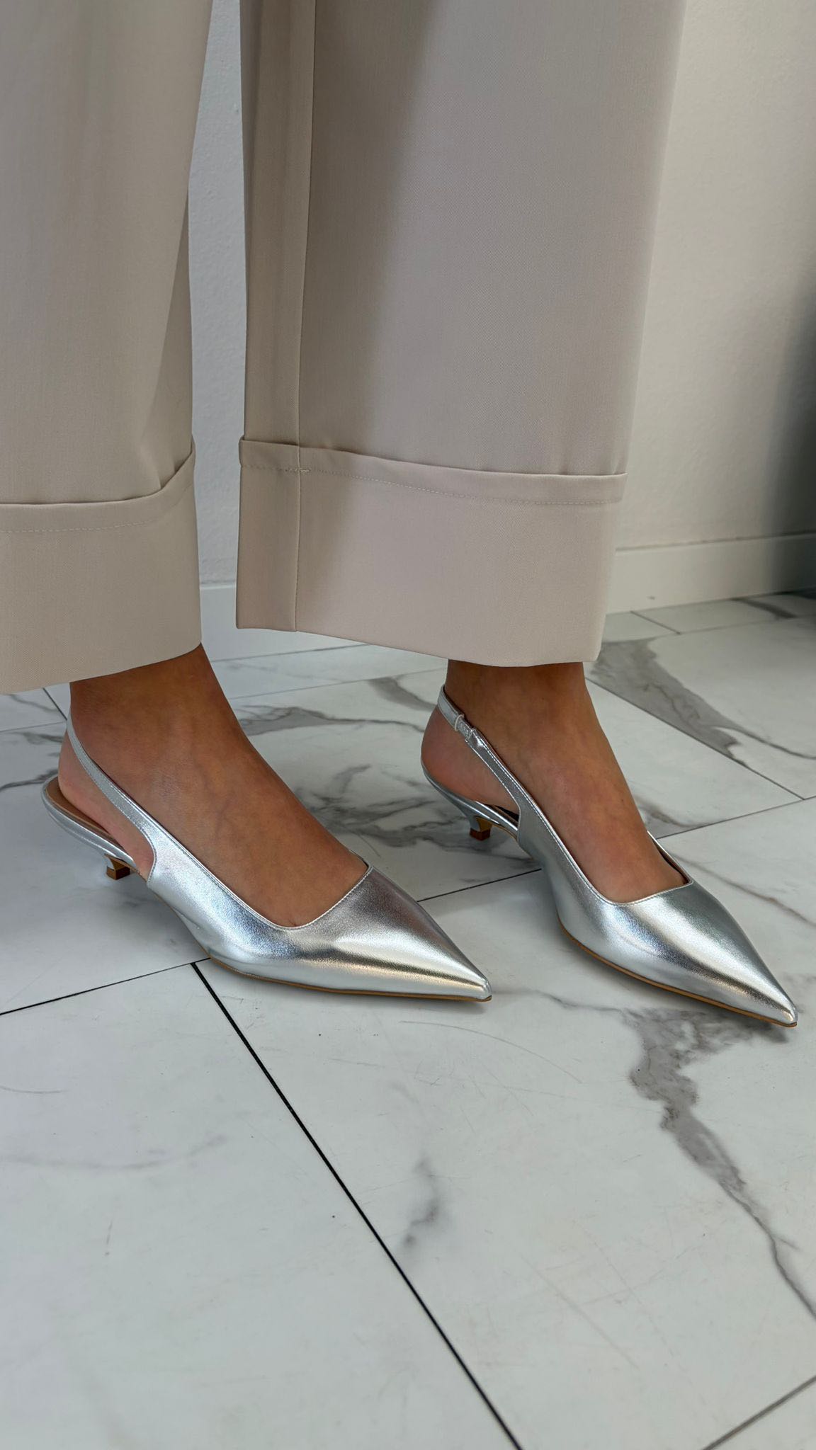 SLINGBACK ARGENTO tacco 3