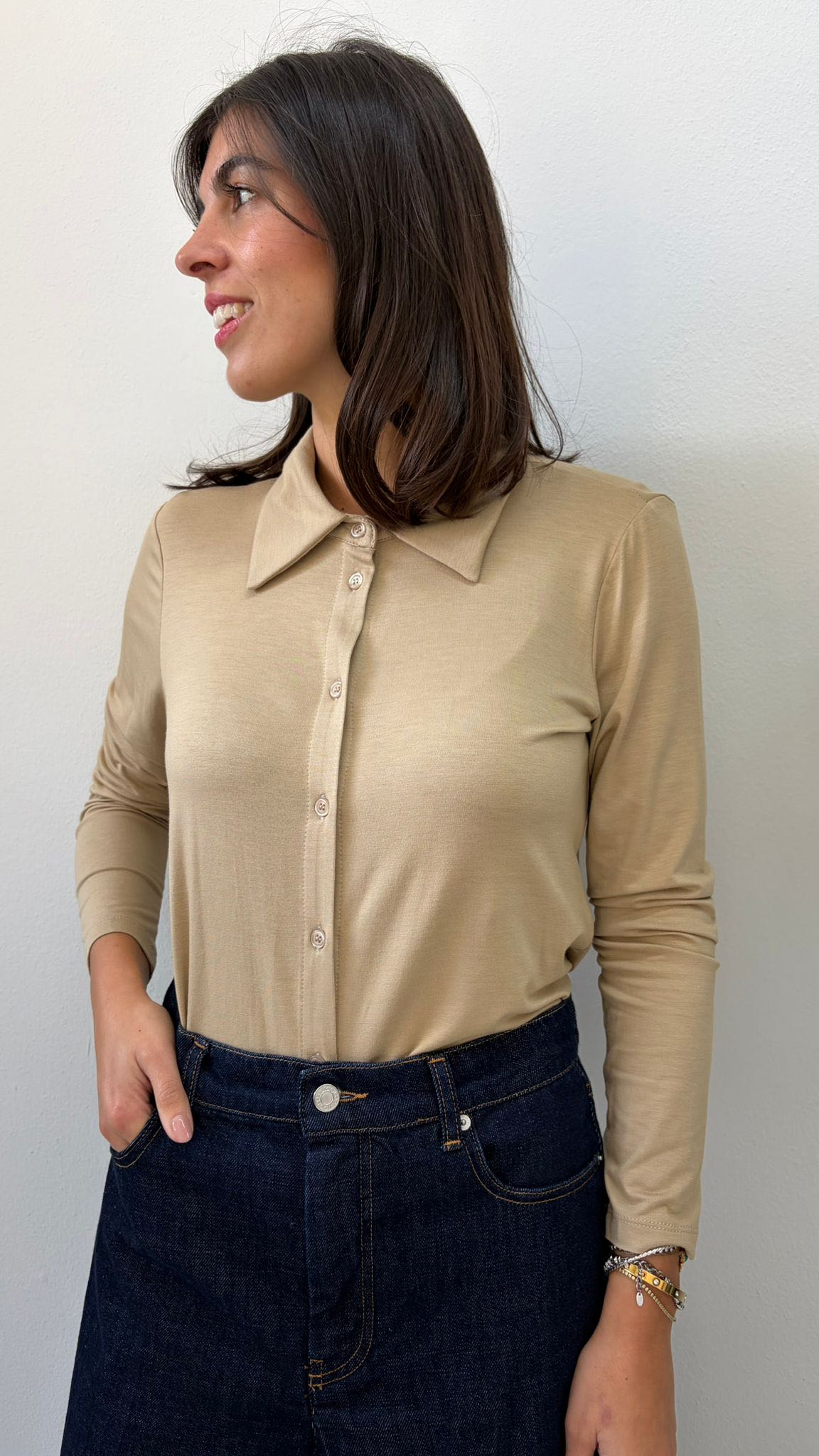 CAMICIA IN MAGLIA SABBIA