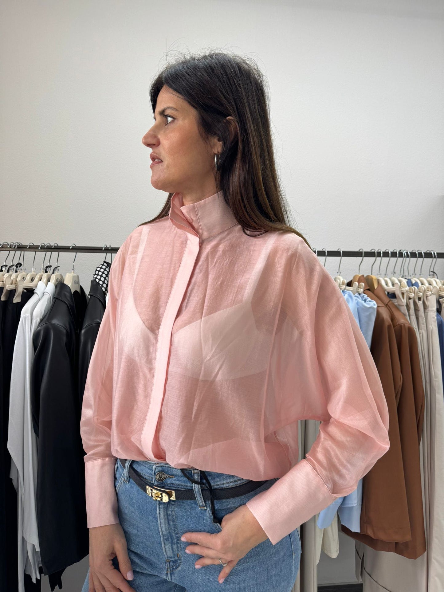 CAMICIA COLLO ALTO ROSA