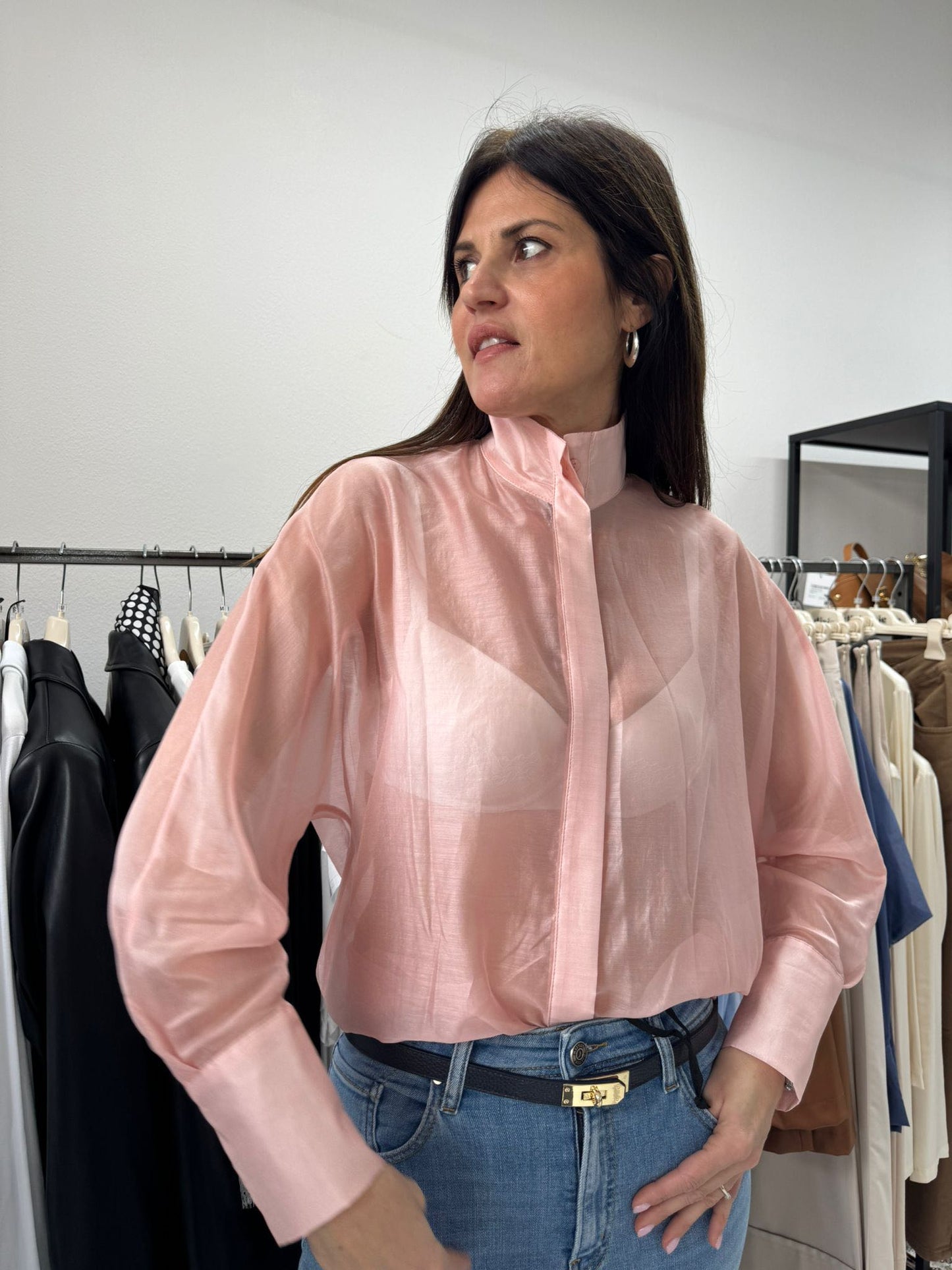 CAMICIA COLLO ALTO ROSA