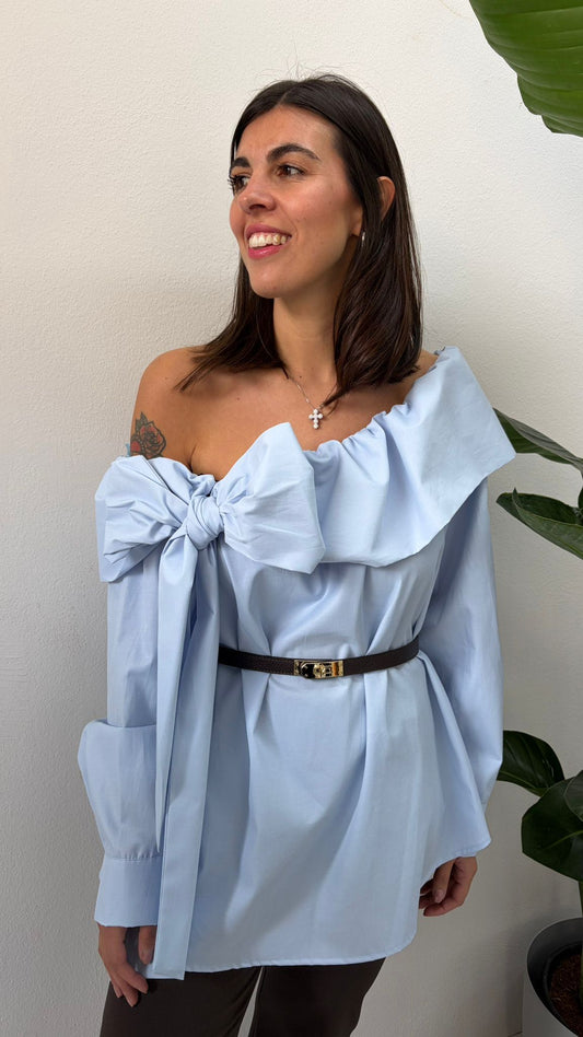 CAMICIA SCOLLO SHIFFER FIOCCO AZZURRA