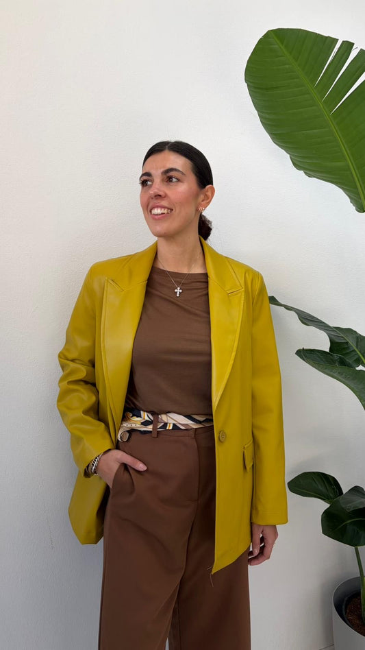 GIACCA ECOPELLE MONOPETTO SENAPE