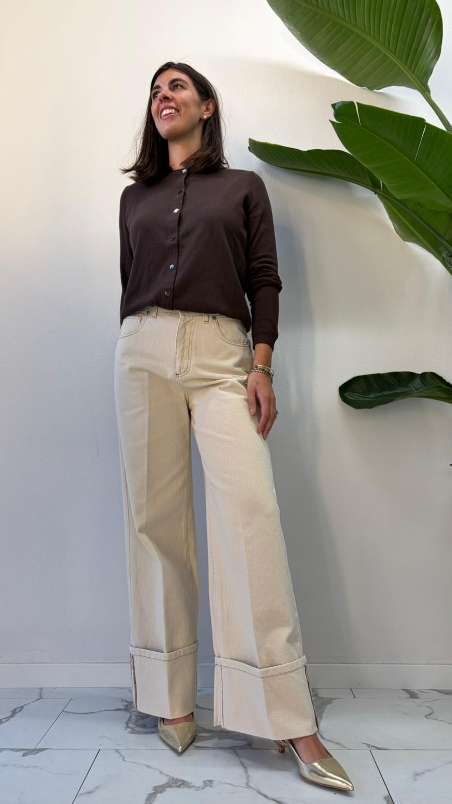 JEANS ECRÙ MAXI RISVOLTO