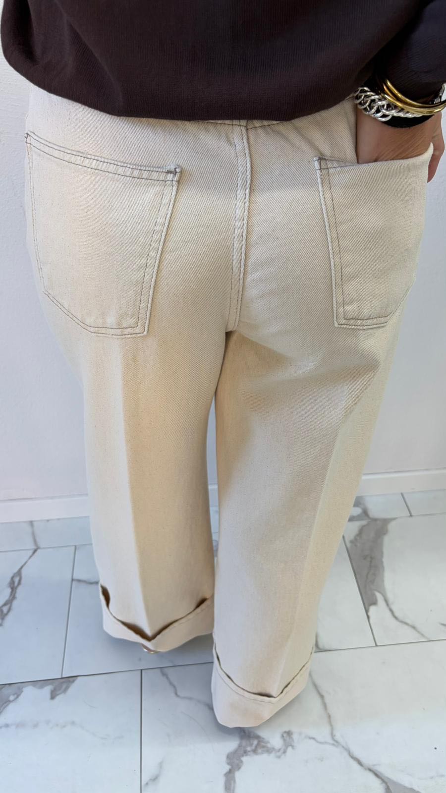 JEANS ECRÙ MAXI RISVOLTO