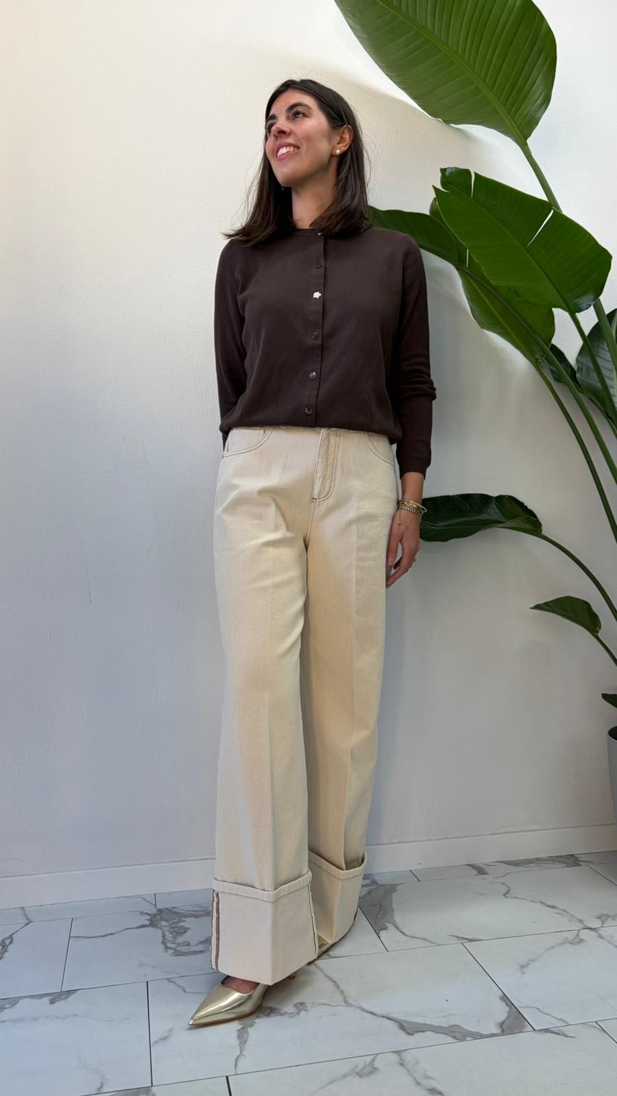 JEANS ECRÙ MAXI RISVOLTO