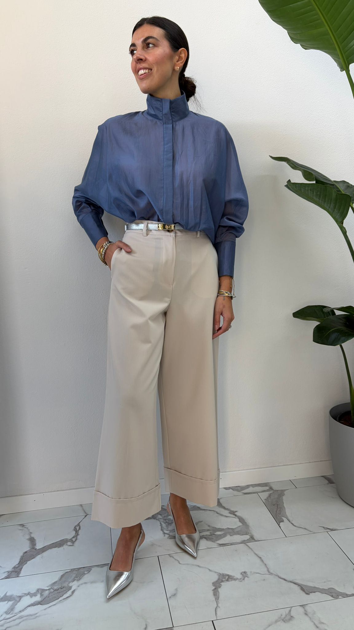 PANTALONE PALAZZO RISVOLTO BURRO