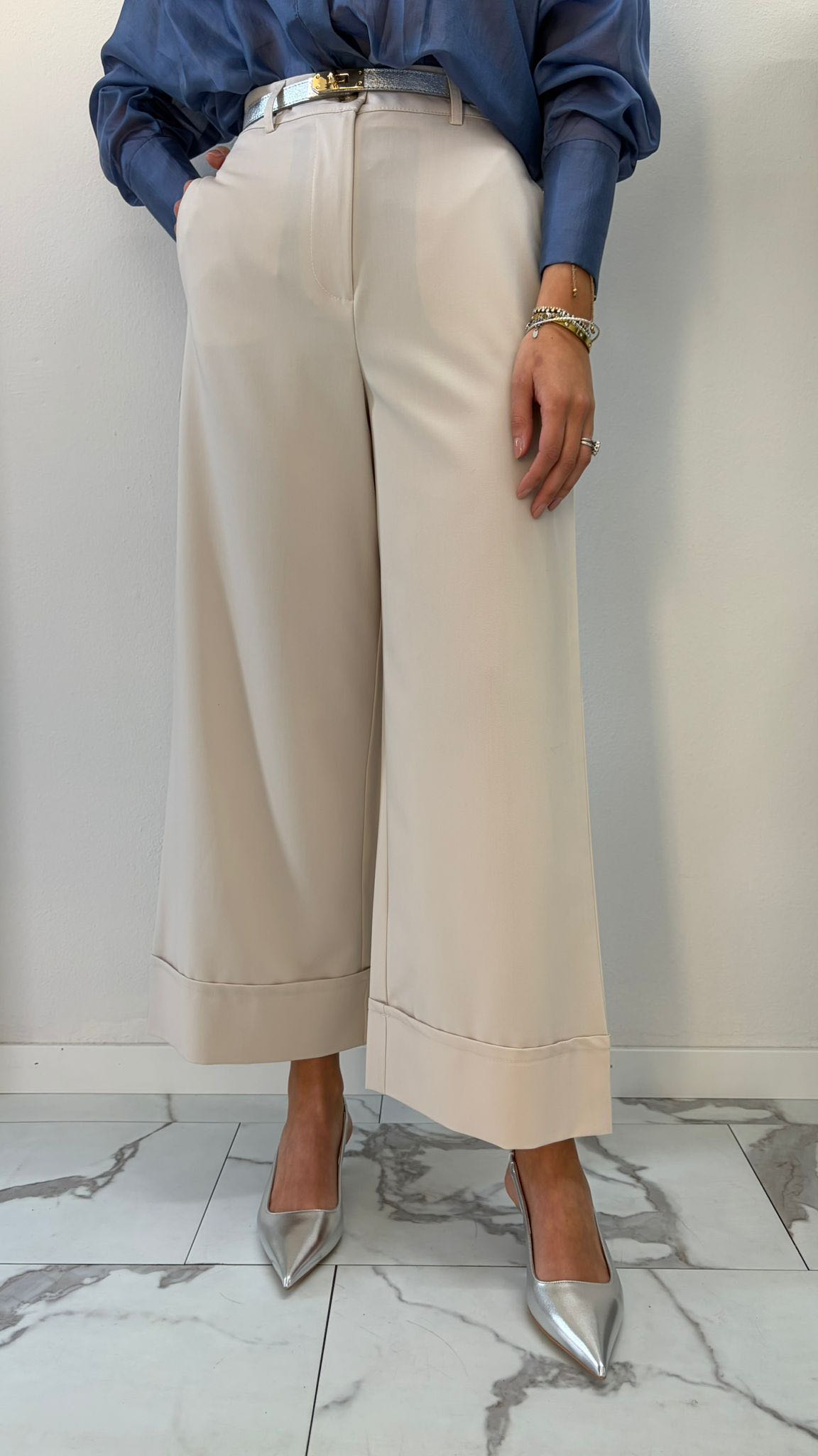 PANTALONE PALAZZO RISVOLTO BURRO