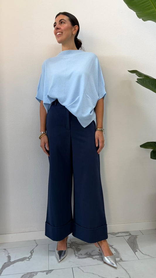 PANTALONE PALAZZO RISVOLTO BLU
