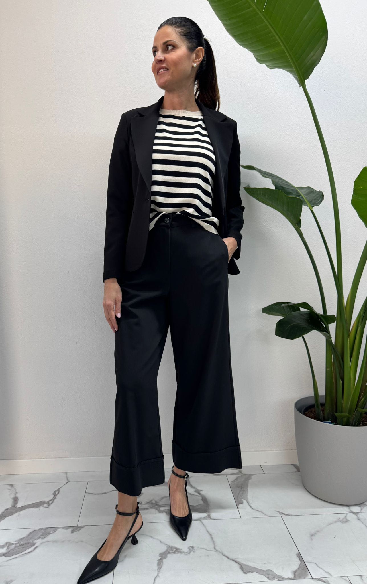 PANTALONE PALAZZO RISVOLTO NERO