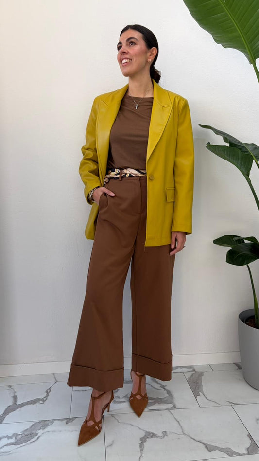 PANTALONE PALAZZO RISVOLTO TABACCO