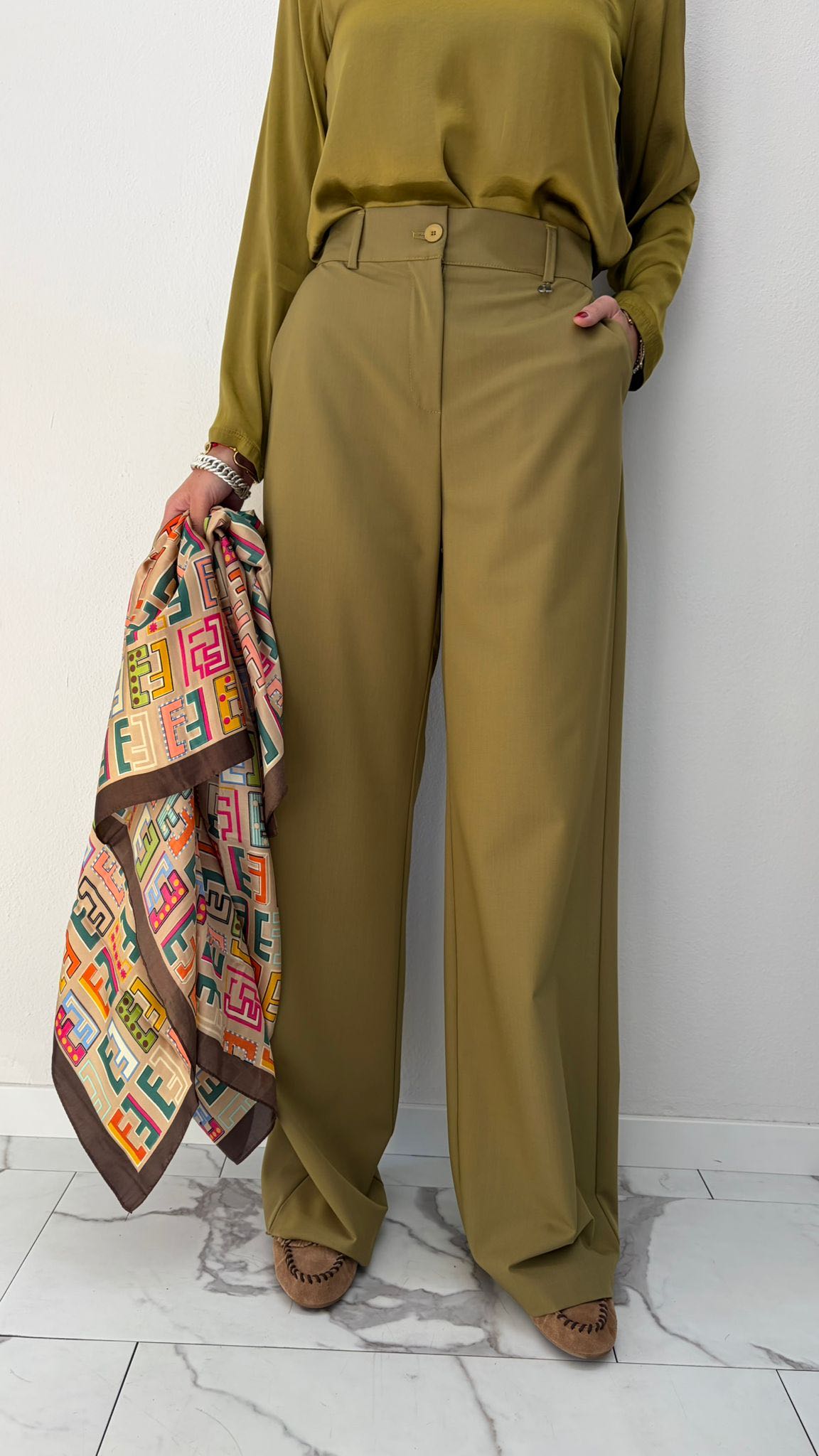 PANTALONE PALAZZO ELASTICO OLIO