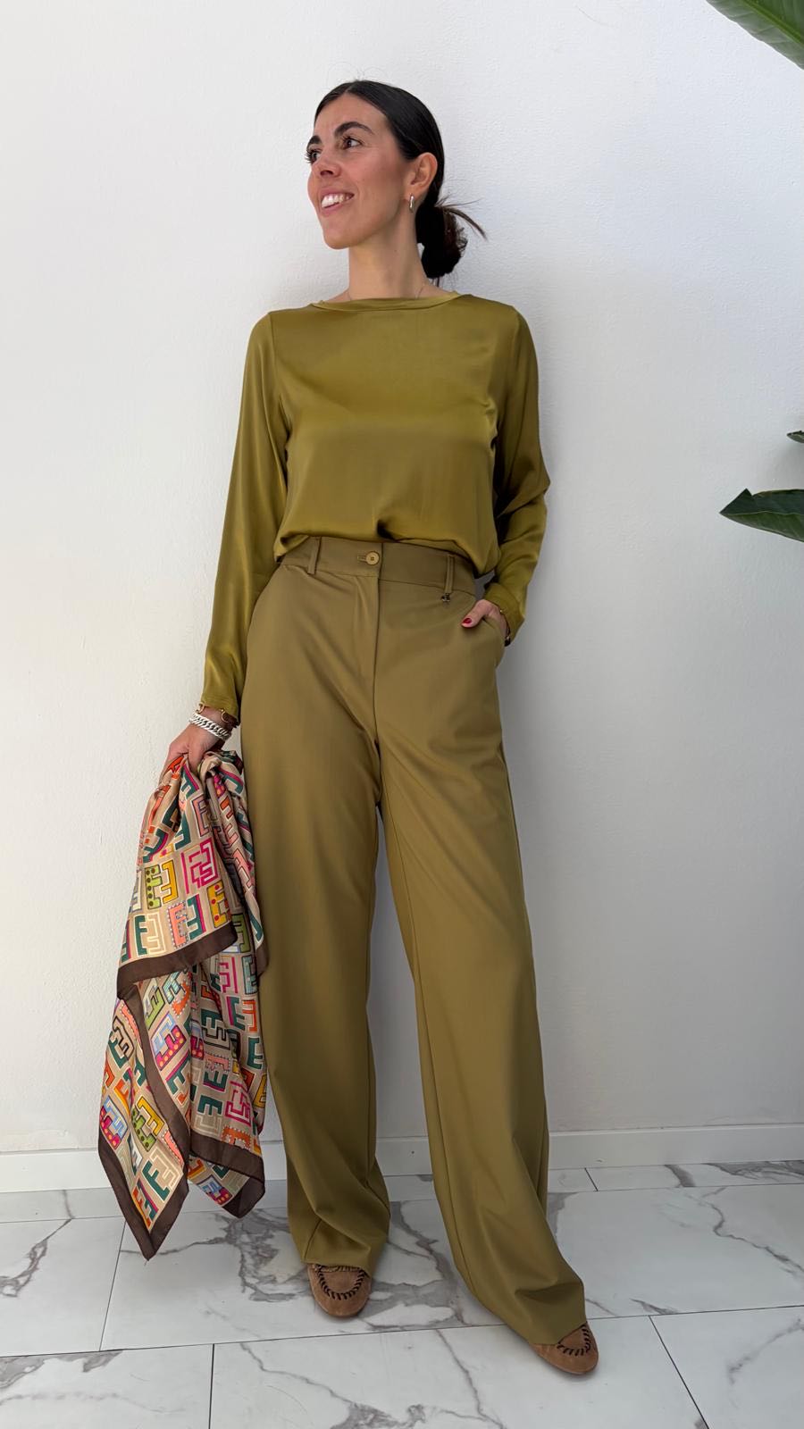 PANTALONE PALAZZO ELASTICO OLIO