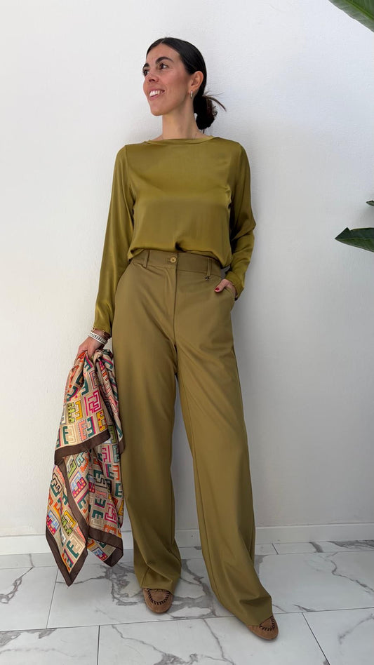 PANTALONE PALAZZO ELASTICO OLIO
