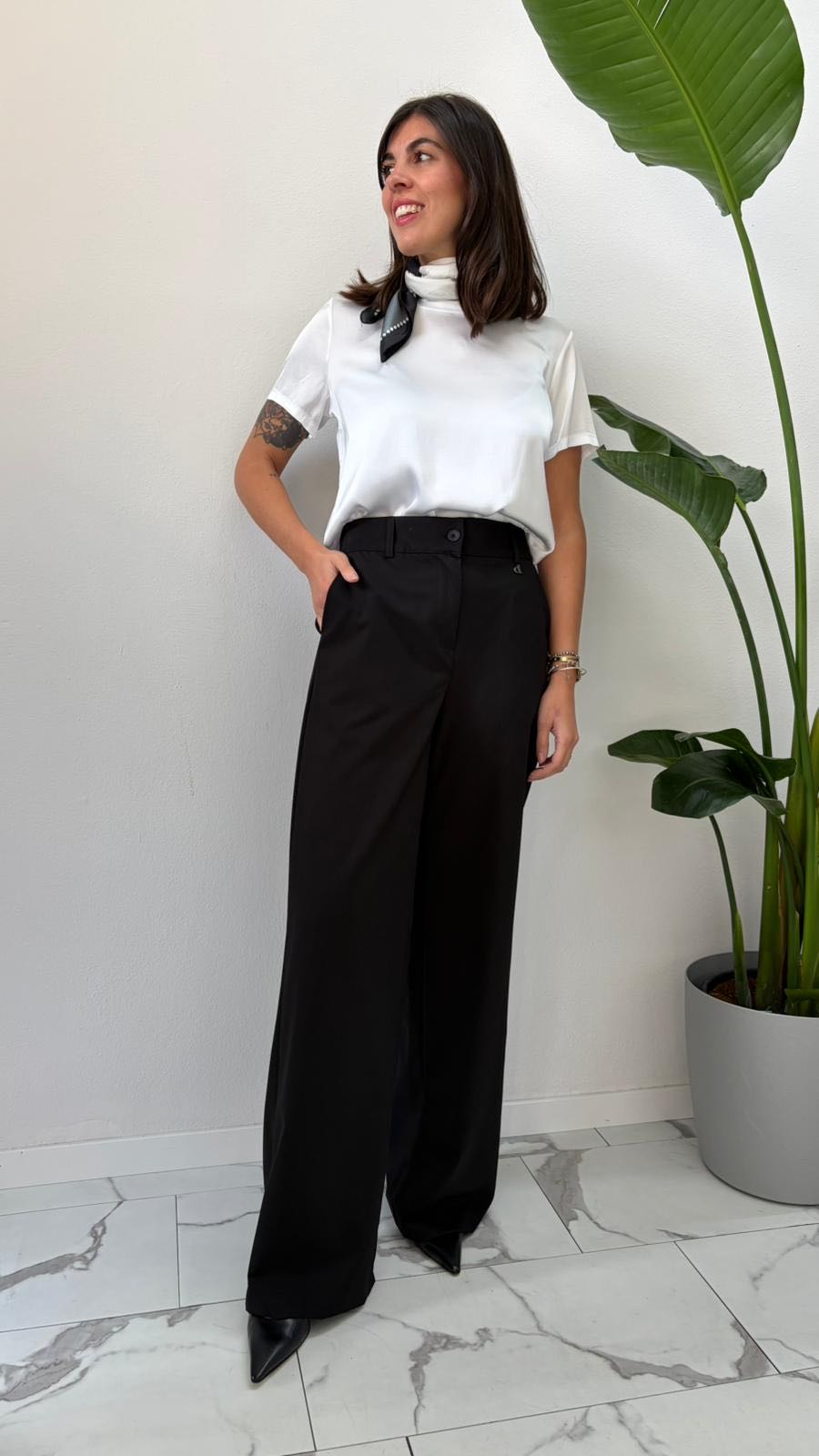 PANTALONE PALAZZO ELASTICO NERO