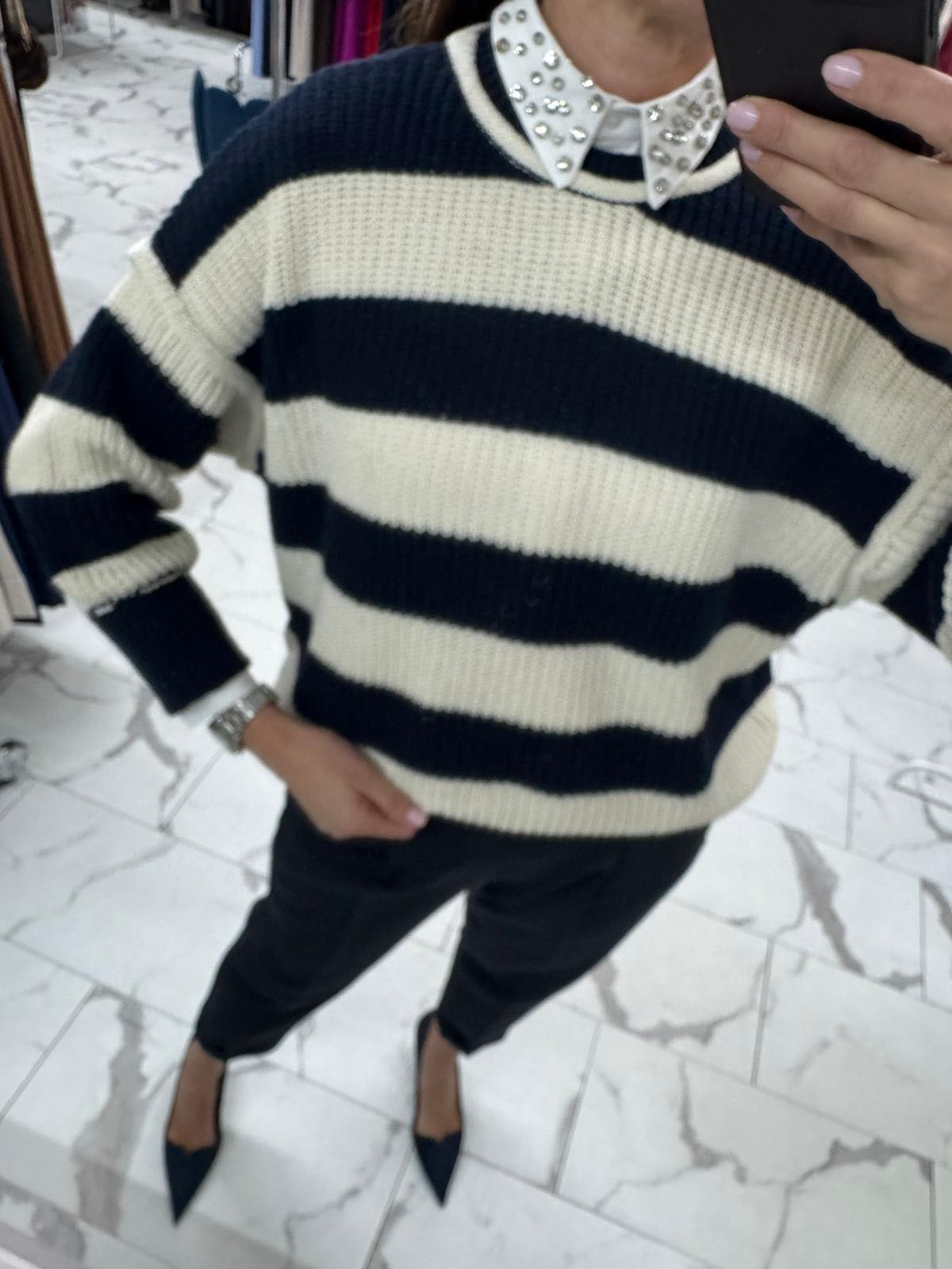 MAGLIONCINO RIGATO BLU E PANNA