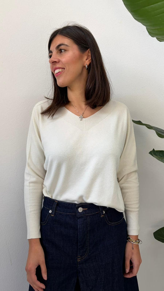 MAGLIA VISCOSA SCOLLO V PANNA