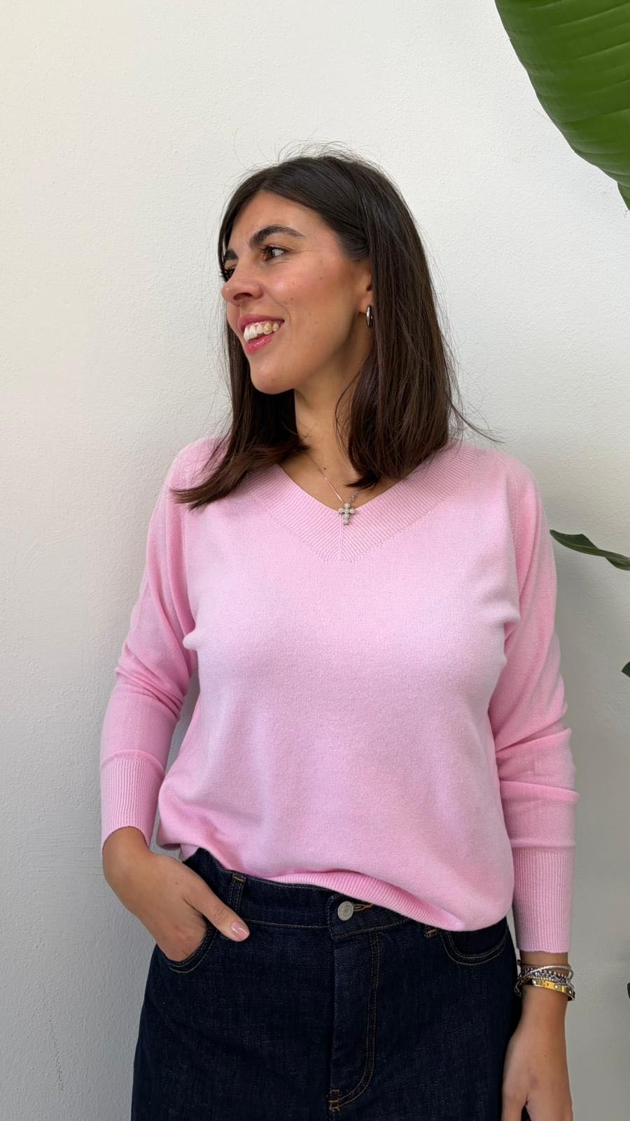 MAGLIA VISCOSA SCOLLO V ROSA