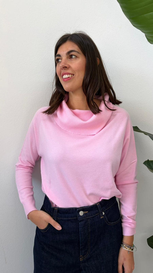 MAGLIA COLLO AD ANELLO ROSA