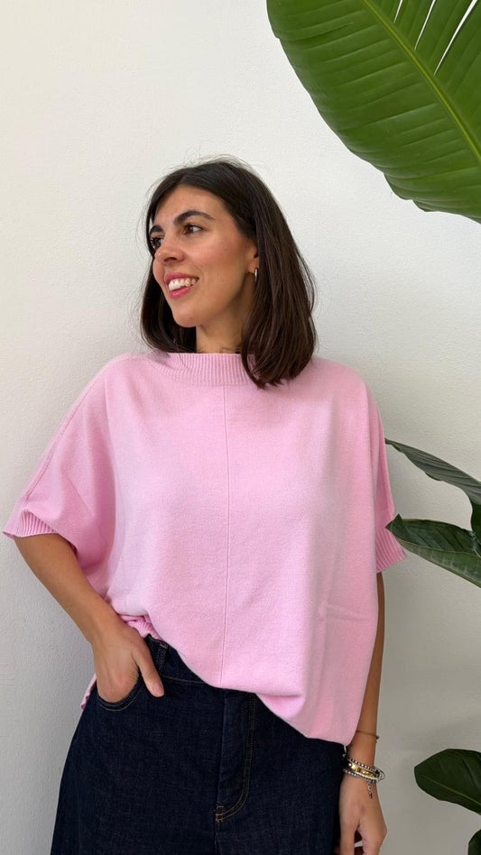 MAGLIA MORBIDA MANICA A GOMITO ROSA