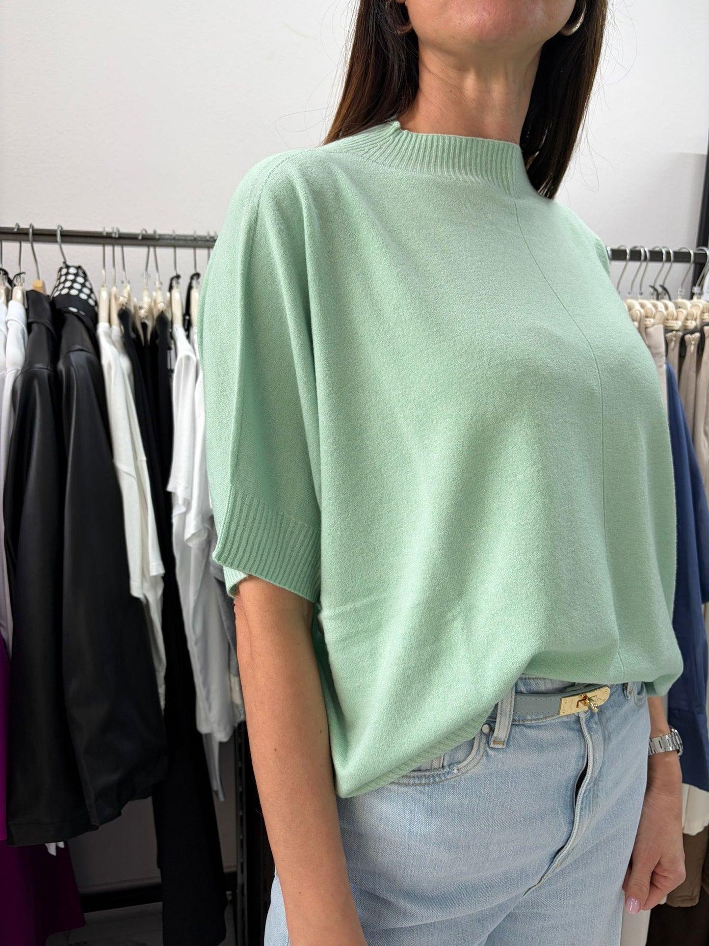 MAGLIA MORBIDA MANICA GOMITO MENTA