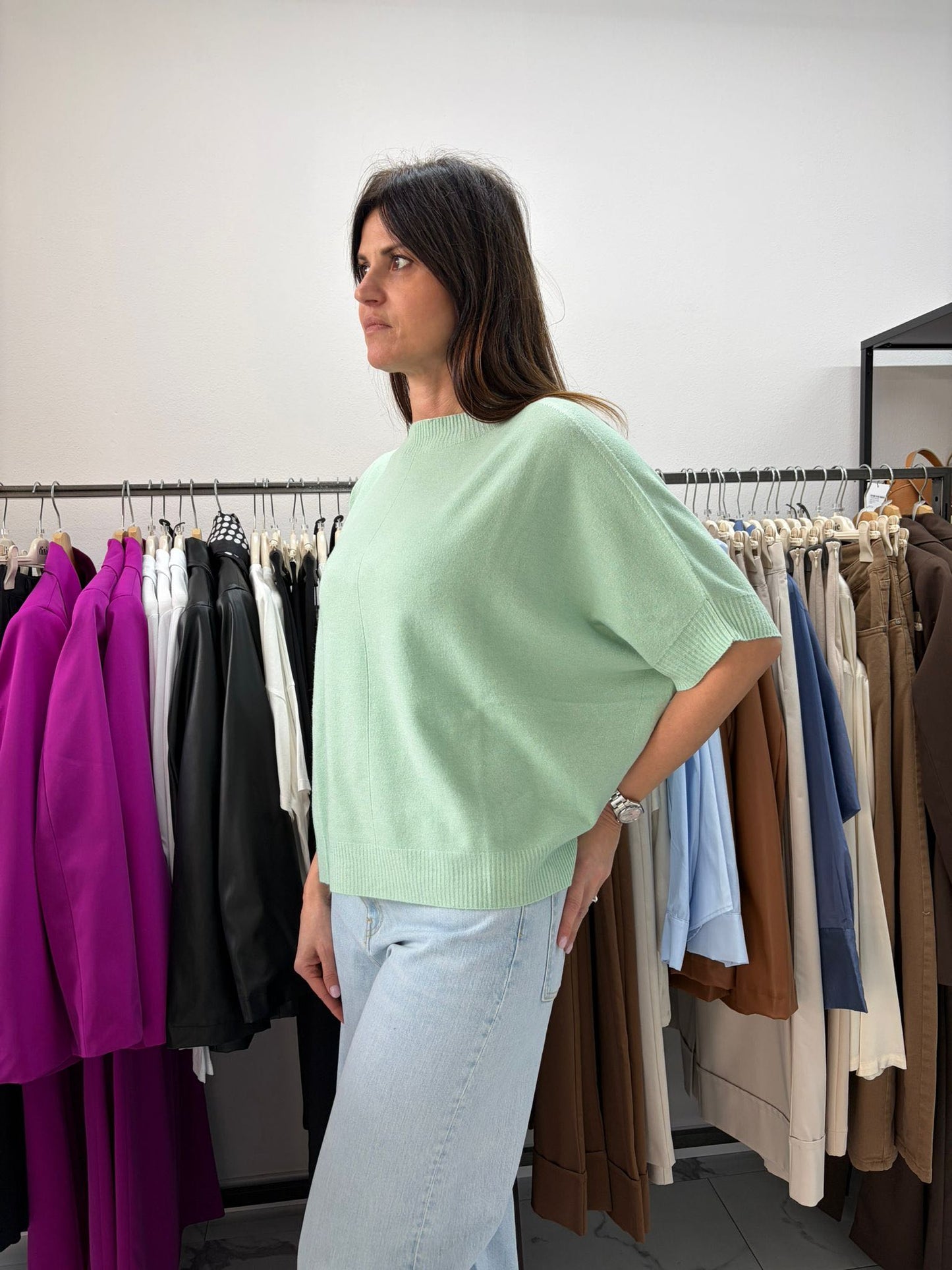 MAGLIA MORBIDA MANICA GOMITO MENTA