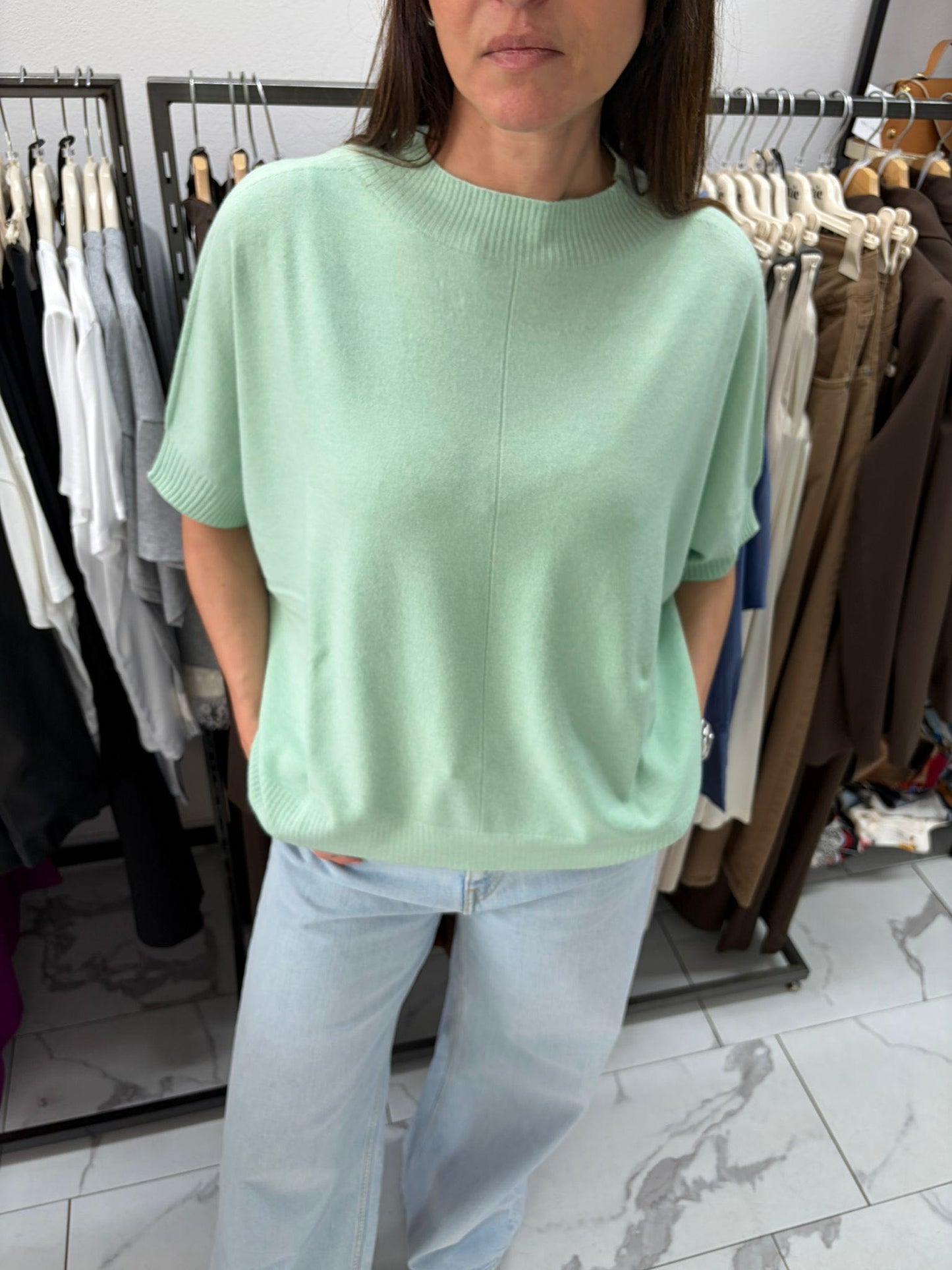 MAGLIA MORBIDA MANICA GOMITO MENTA