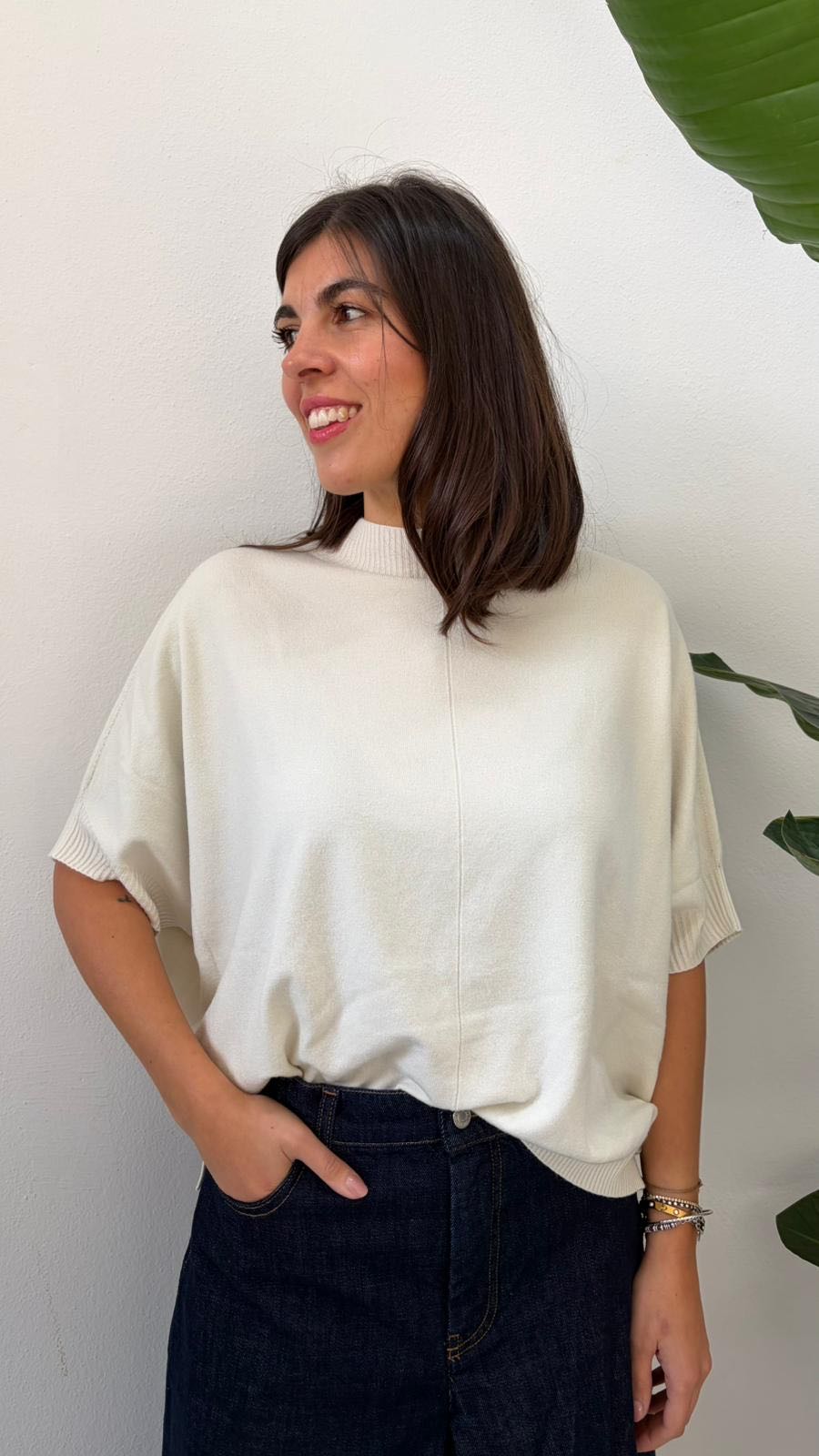 MAGLIA MORBIDA MANICA GOMITO PANNA