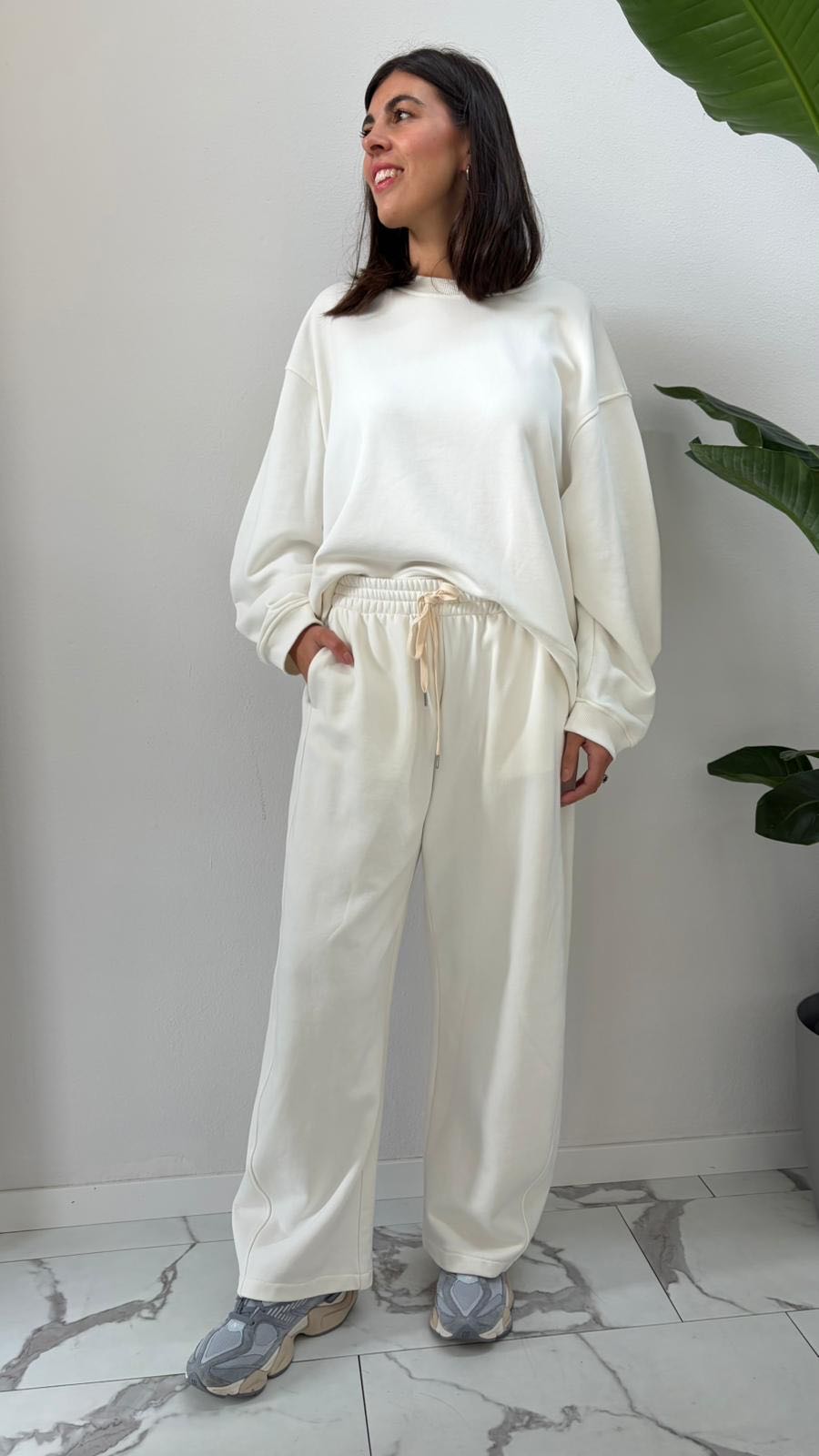PANTALONE IN FELPA BARREL BIANCO