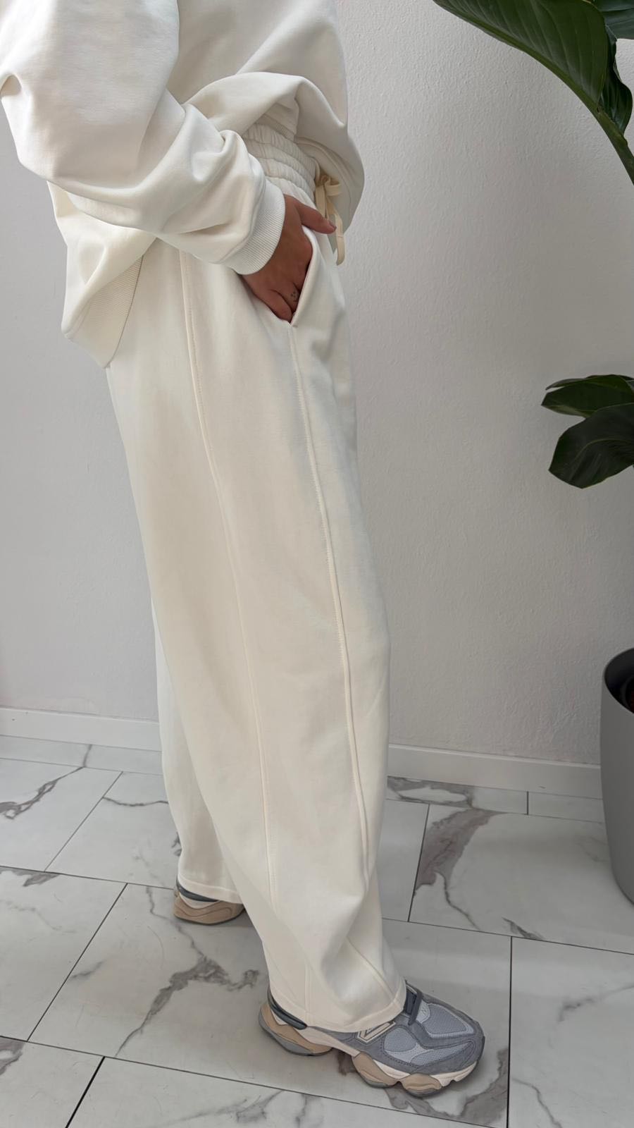 PANTALONE IN FELPA BARREL BIANCO