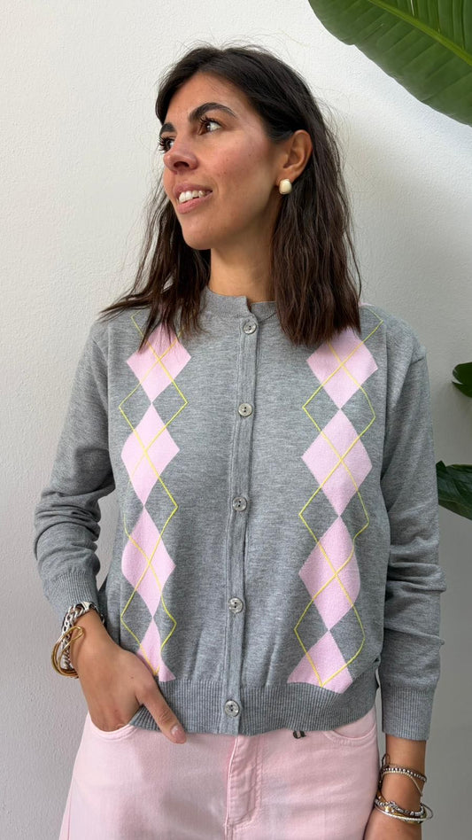 CARDIGAN ROMBI GRIGIO