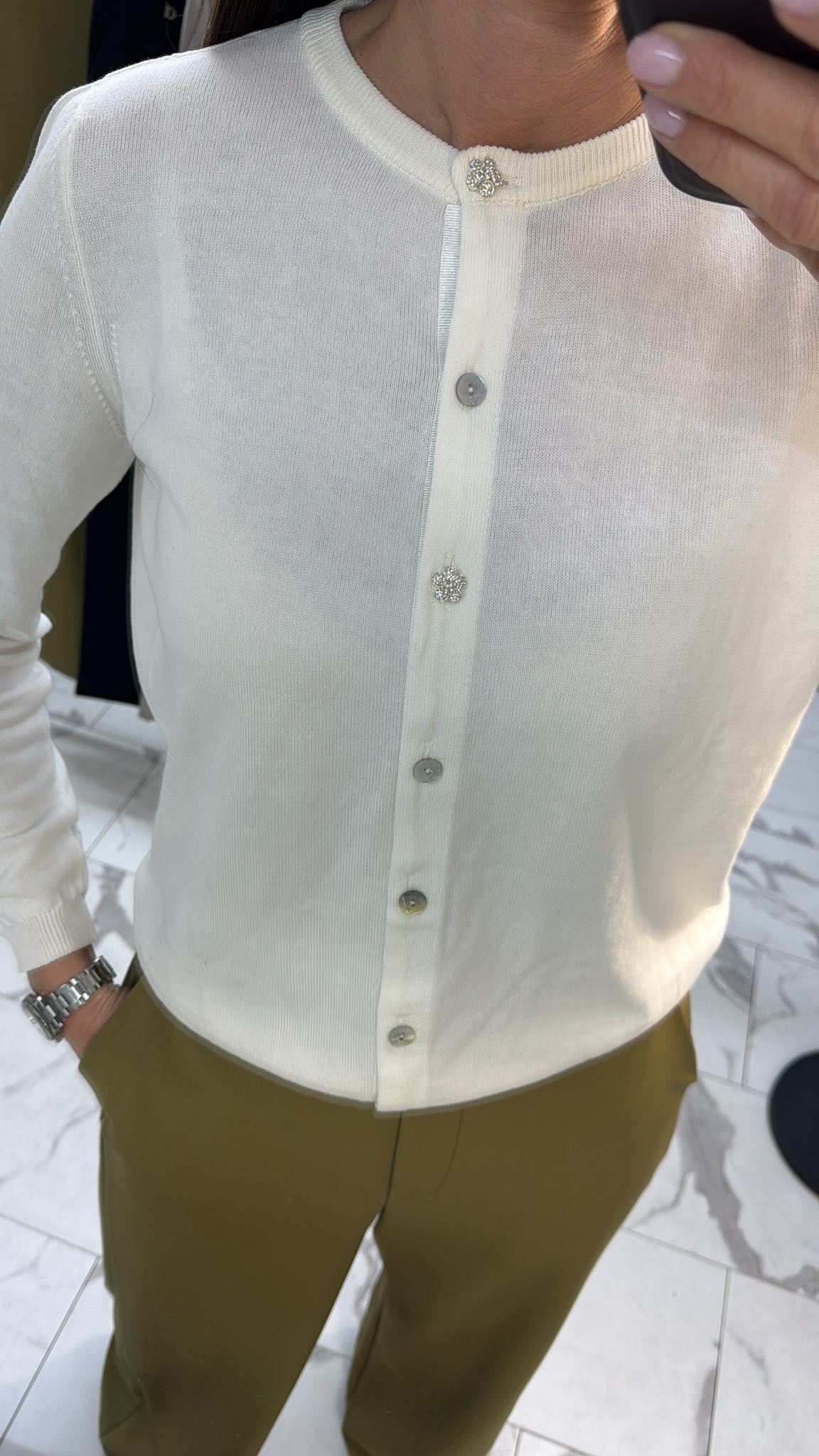 CARDIGAN FIORE CRISTALLO PANNA