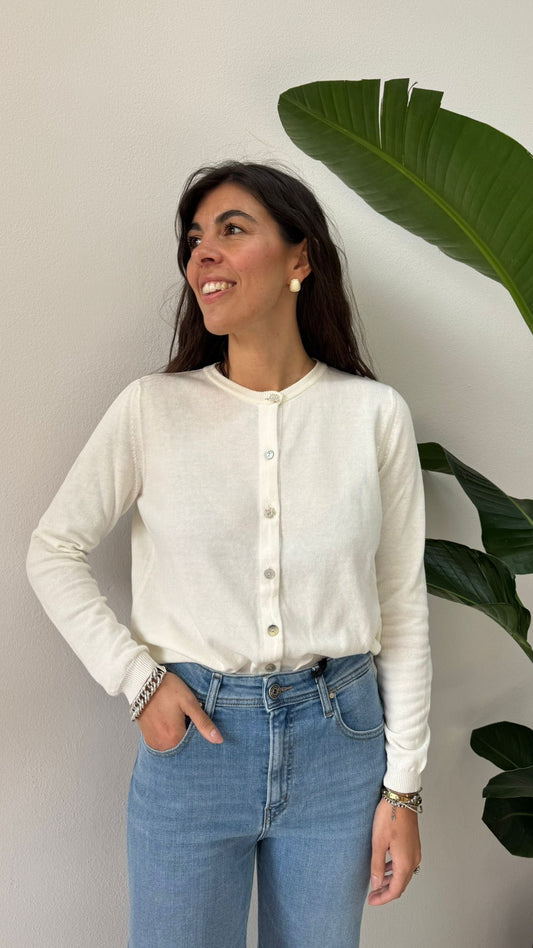 CARDIGAN FIORE CRISTALLO PANNA