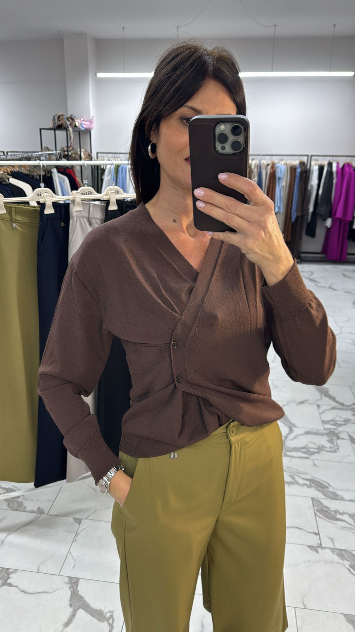 CARDIGAN DOPPIA ALLACCIATURA CIOCCOLATO