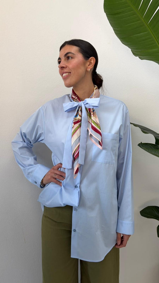 CAMICIA COTONE FIOCCO AZZURRA