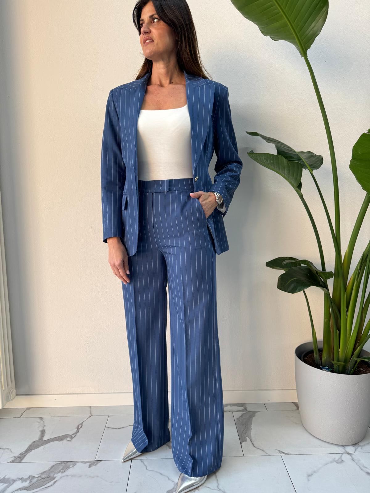 PANTALONE GESSATO OCEANO