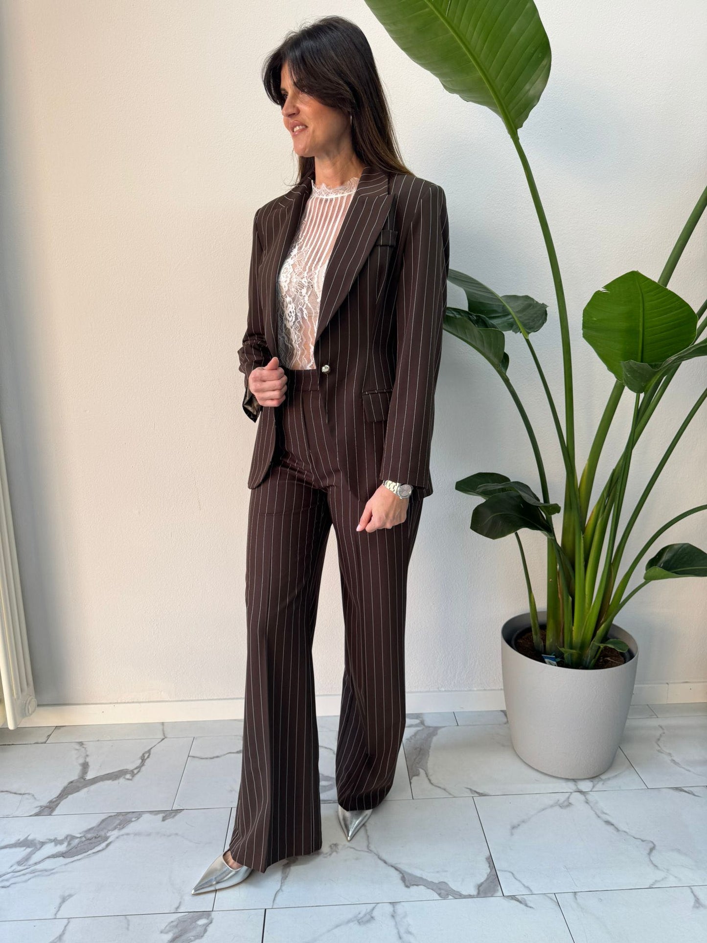 PANTALONE GESSATO CIOCCOLATO