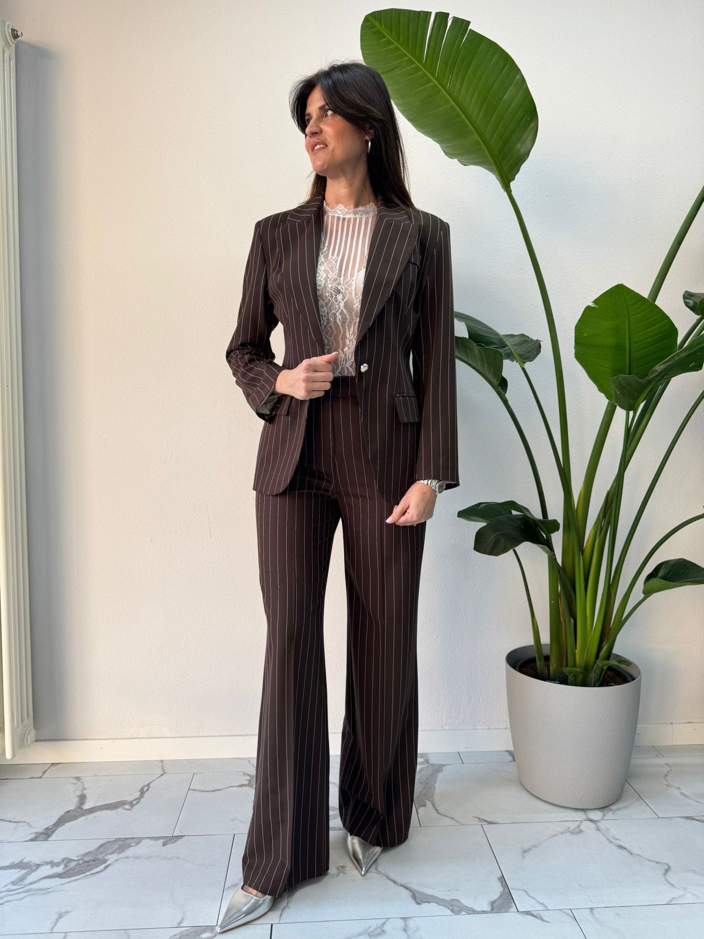 PANTALONE GESSATO CIOCCOLATO