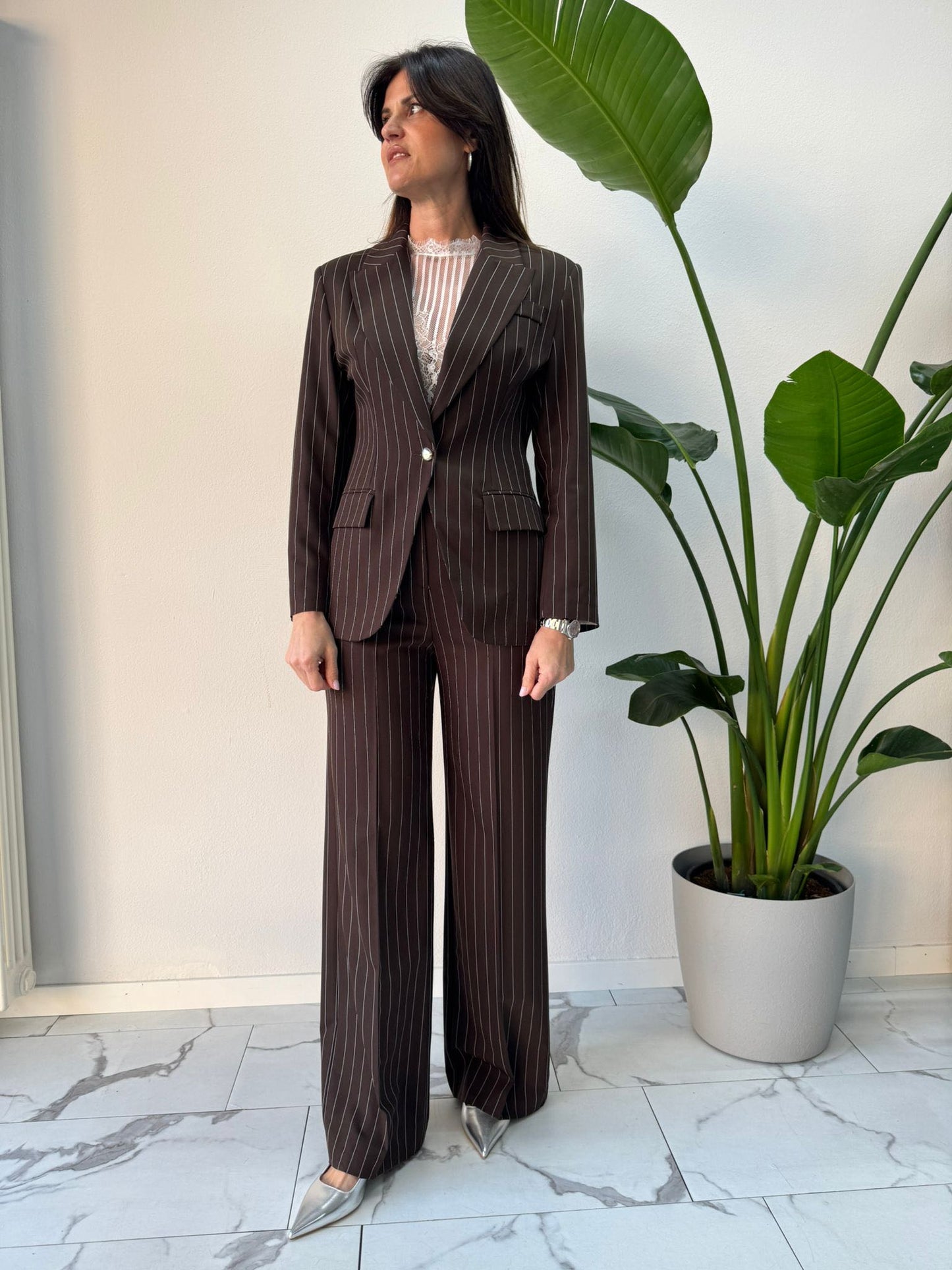 PANTALONE GESSATO CIOCCOLATO