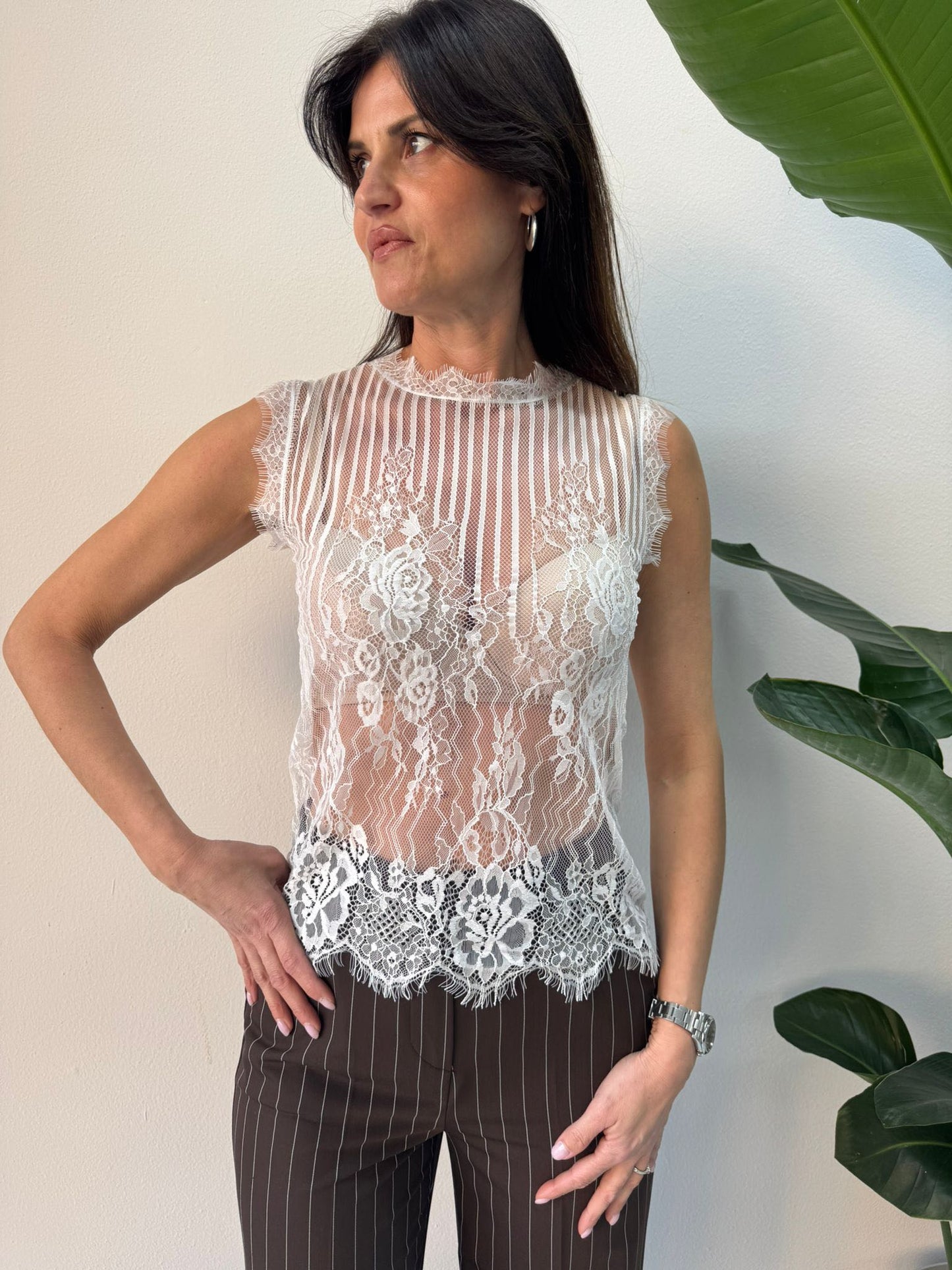 CAMICIA SMANICATA PIZZO BIANCA