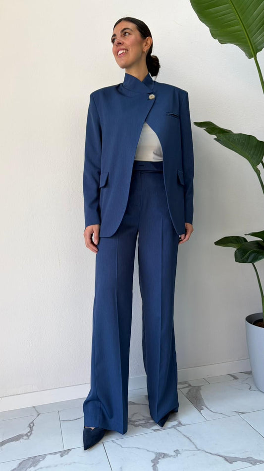PANTALONE PALAZZO FUSCIACCA BOTTONE BLU