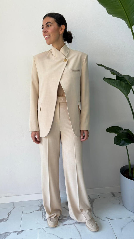 PANTALONE PALAZZO FUSCIACCA BOTTONE SABBIA
