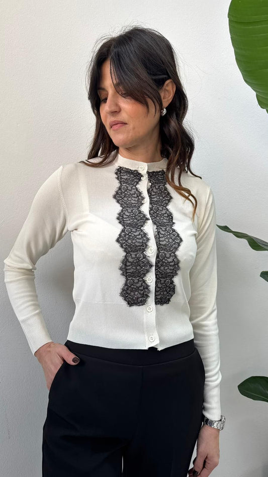 CARDIGAN PIZZO PANNA