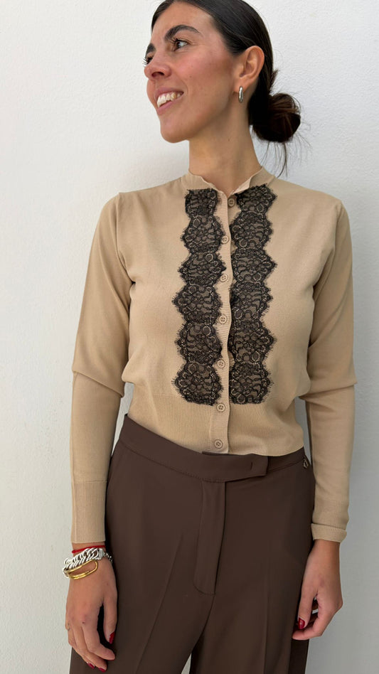 CARDIGAN PIZZO SABBIA