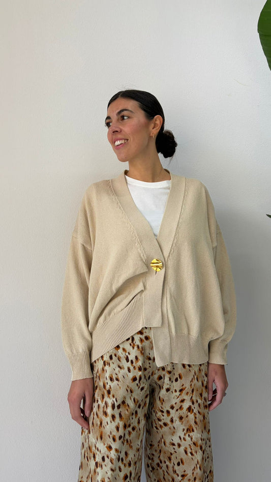 CARDIGAN BOTTONE ORO SABBIA