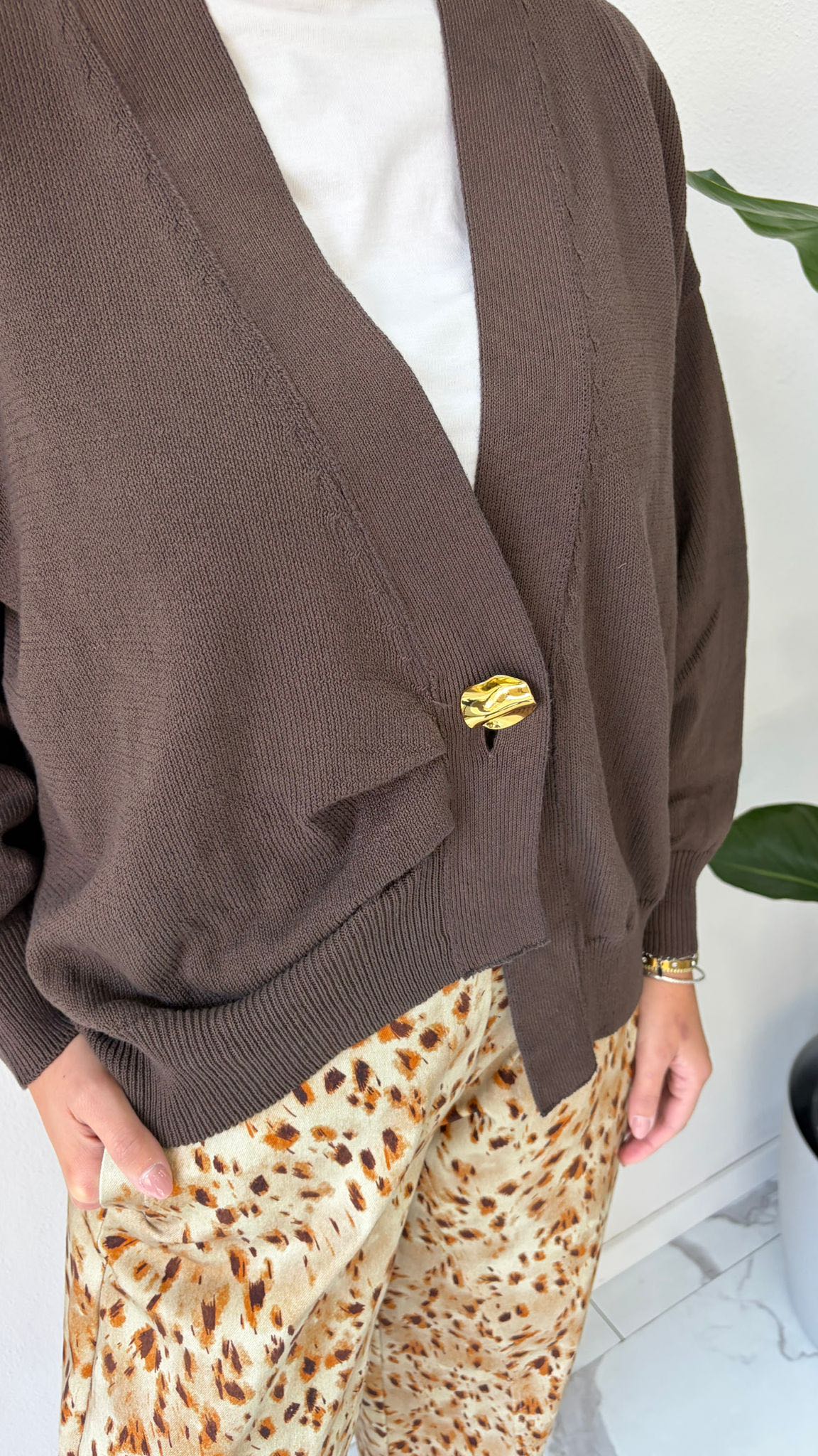 CARDIGAN BOTTONE ORO CIOCCOLATO