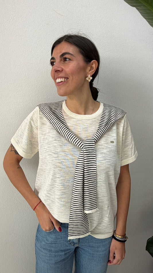 T-SHIRT CON SOLINO PANNA