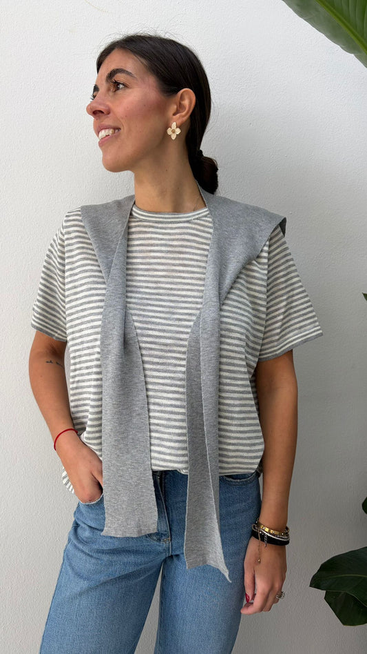 T-SHIRT CON SOLINO GRIGIA