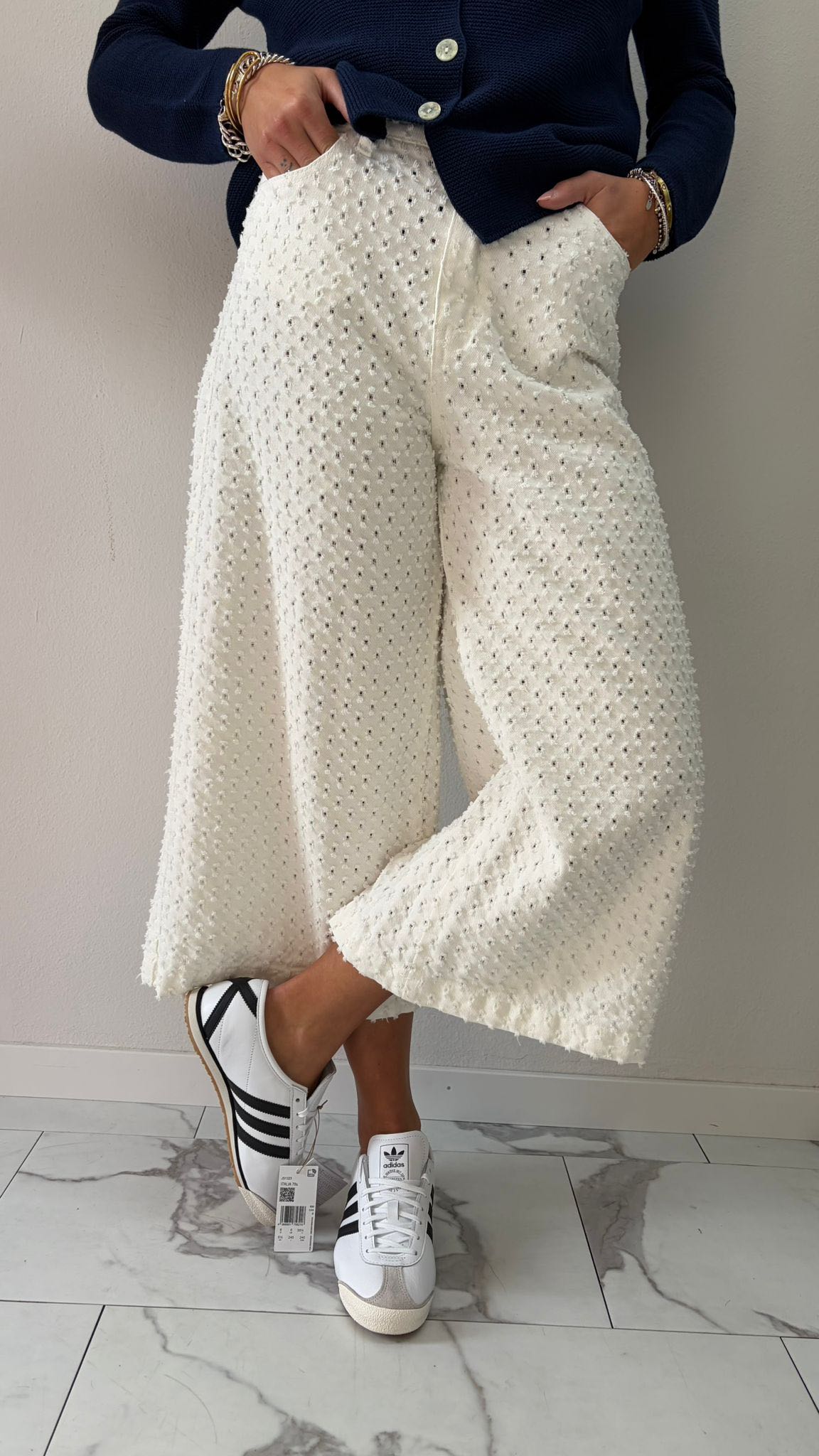 JEANS PANTAGONNA TRAFORATO BIANCO
